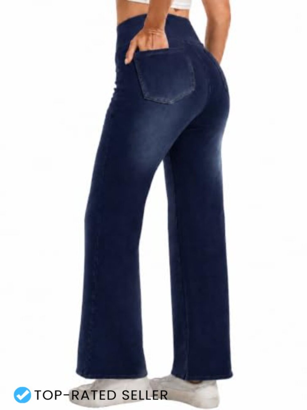 High Waisted Pull On Bootcut Flare Stretch Jeans with Pockets